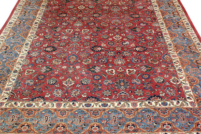 Traditional Fine Bidjar hand-knotted wool rug in Blue & Pink, full view