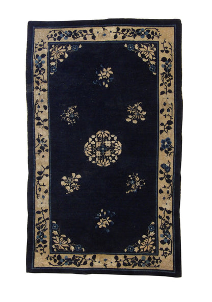 Traditional Antique Chinese Nicolson hand-knotted wool rug in Blue, full view