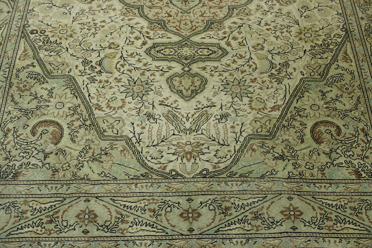 Close-up of wool pile, Beige & Green rug