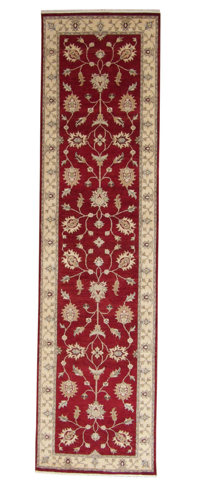 Traditional Indo Ziegler Chobi hand-knotted wool rug in Red, full view