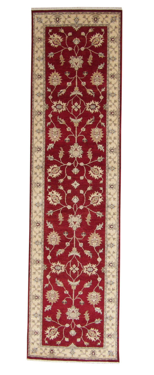 Red 2'8" x 10'2" Traditional Indo Zigler Chobie Hand knotted Wool Rug - Sku: w20143