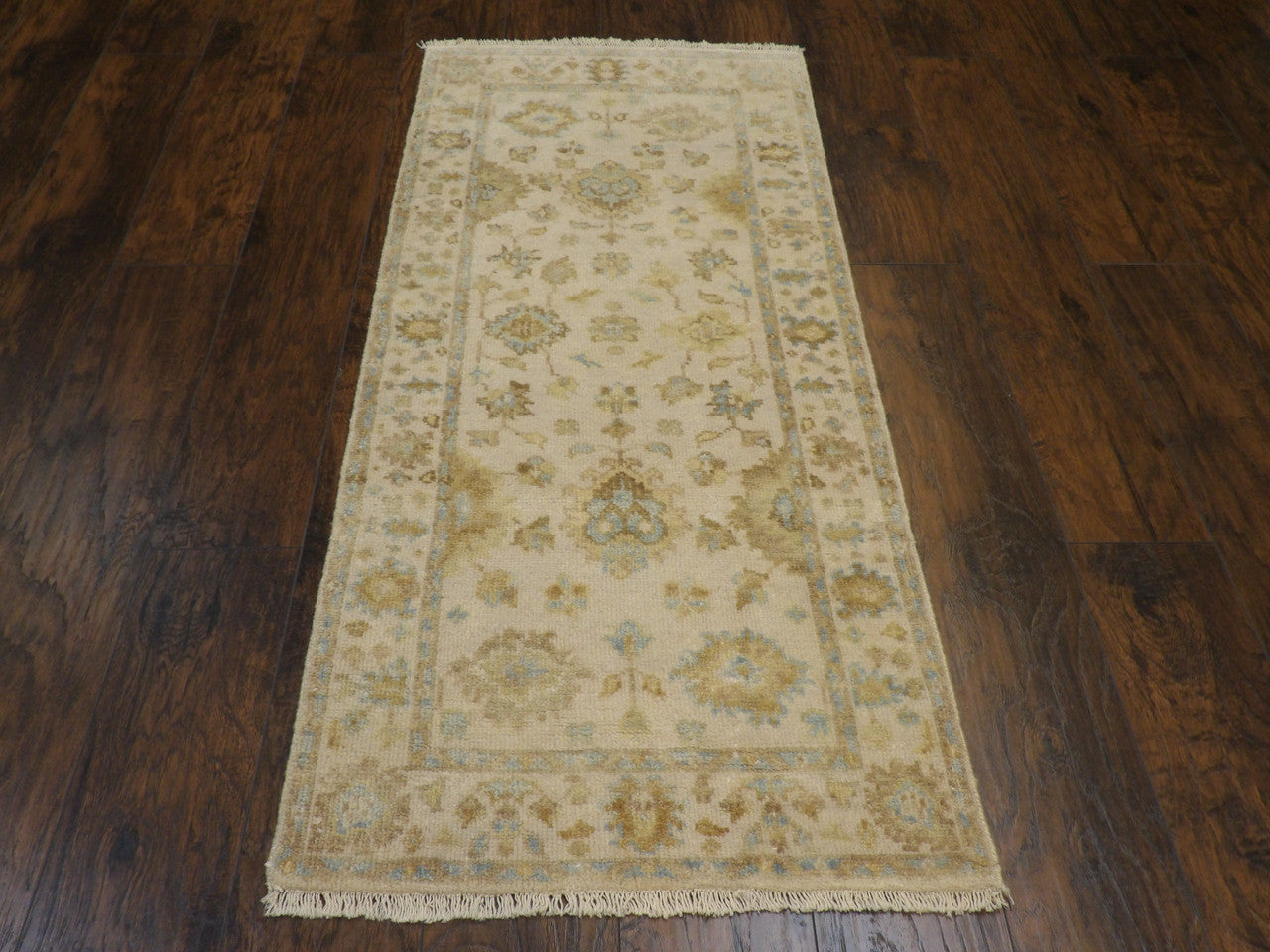 Back of Oushak hand-knotted runner