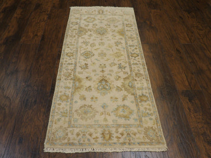 Back of Oushak hand-knotted runner
