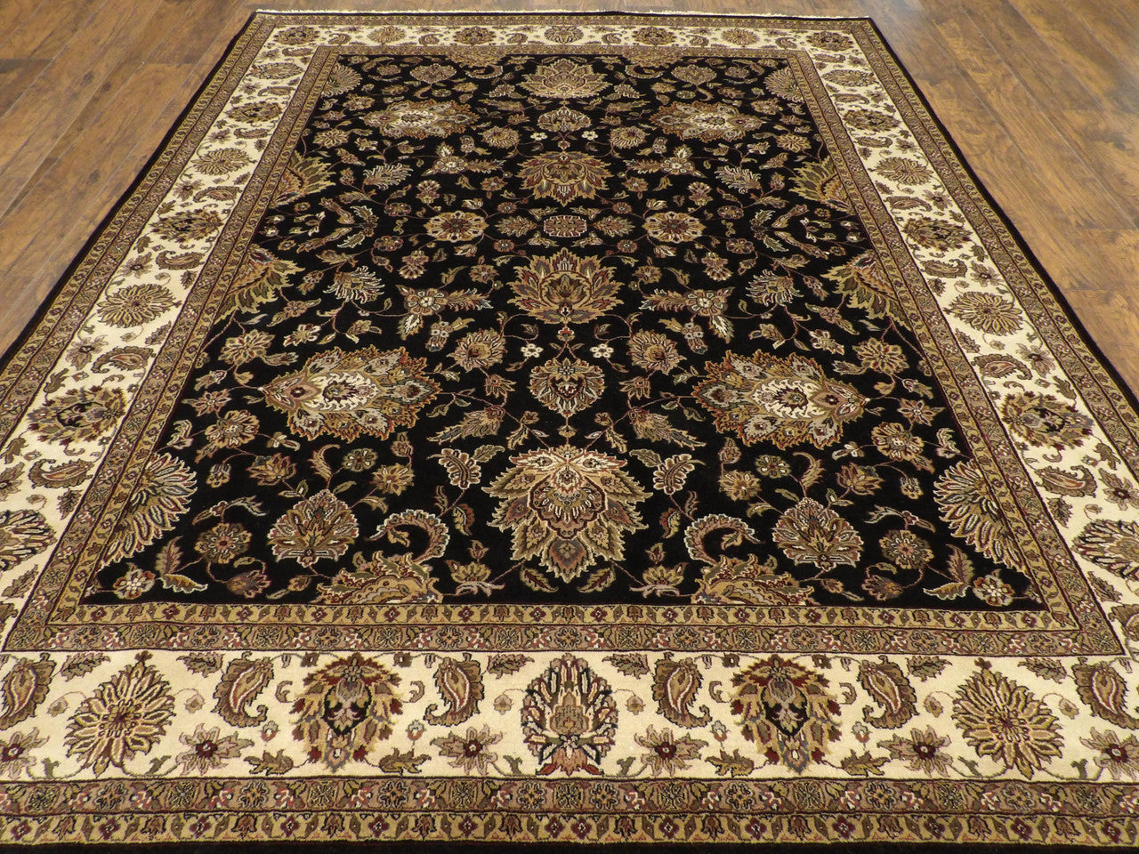Close-up of wool pile, Black & Beige rug