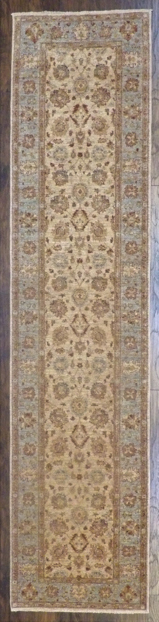 Oushak Chobi Wash hand-knotted wool rug in Blue & Beige, full view