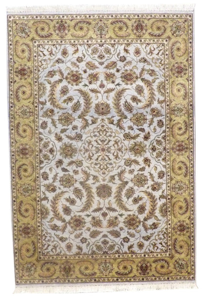 Fine Ziegler Tie Dye hand-knotted wool rug in Blue & Gold, full view