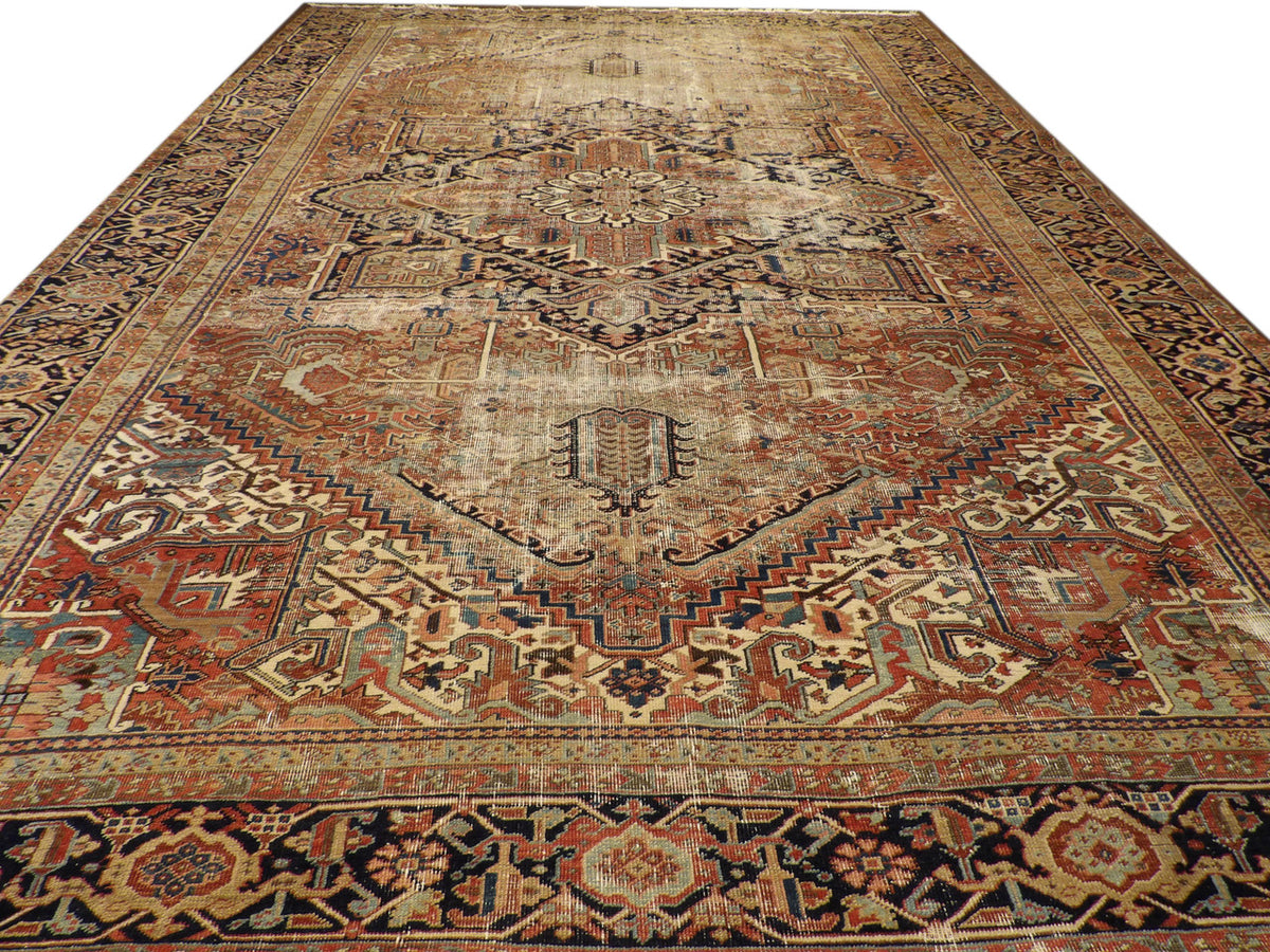 Antique Heriz rug corner detail