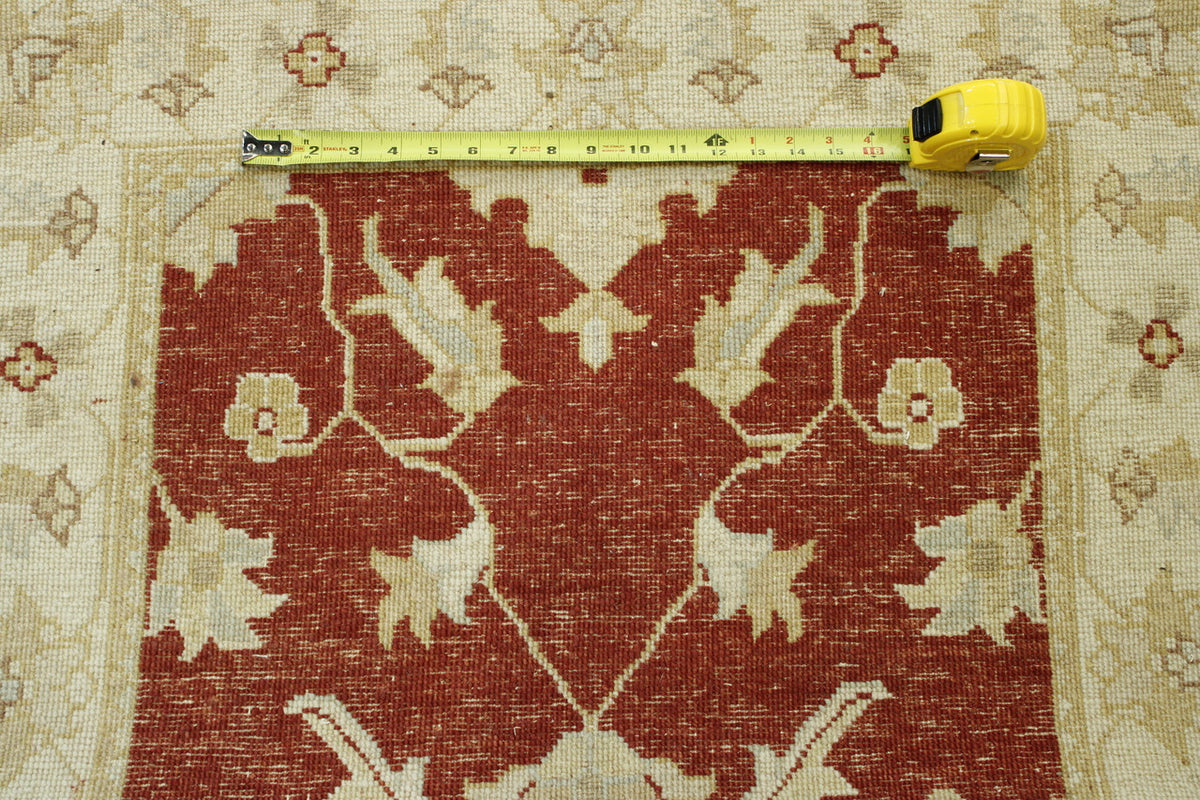Oushak Chobi hand-knotted wool rug in Gold & Red, full view