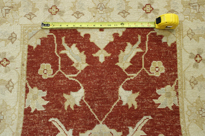 Oushak Chobi hand-knotted wool rug in Gold & Red, full view