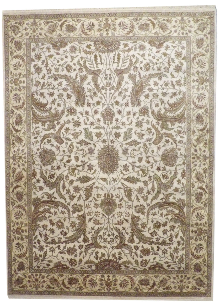 Fine Kashan Tie Dye hand-knotted wool rug in Gold & Beige, full view