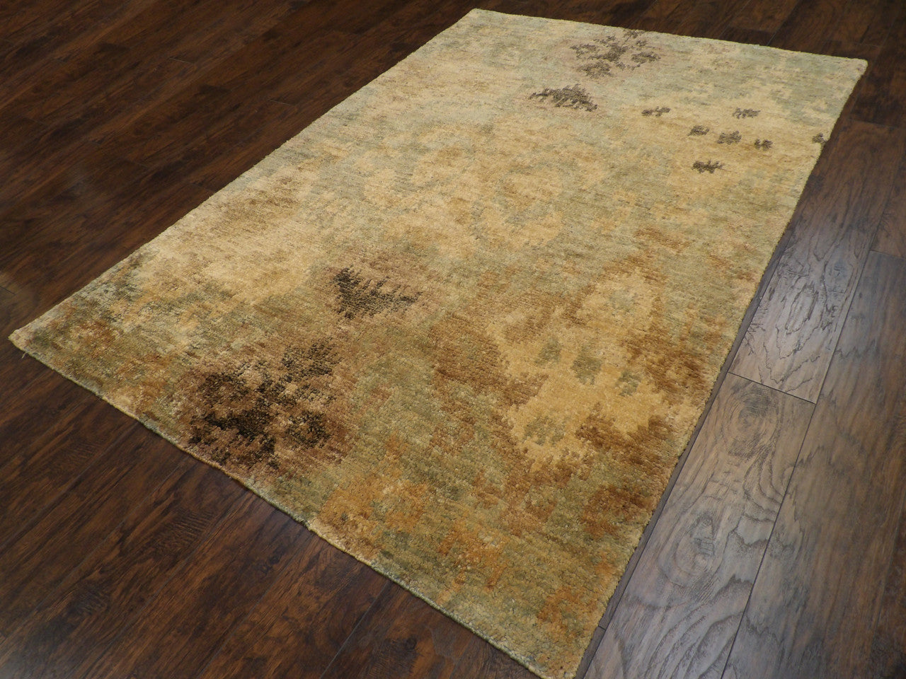 Ikat pattern detail, natural dye gold rug