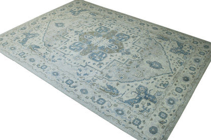Close-up of silk pile, Blue & Beige rug