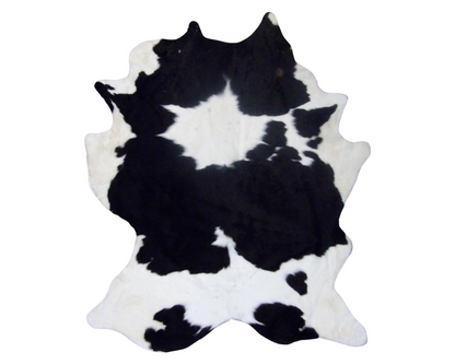 Genuine Brazilian cowhide rug in black and white, full view