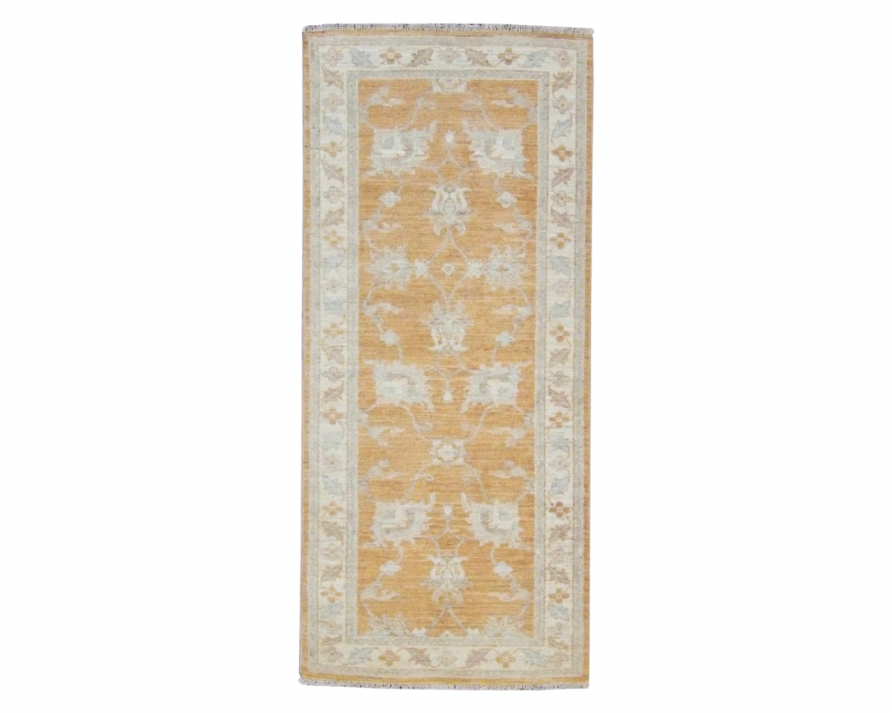 Wash Oushak Chobi hand-knotted wool rug in Beige & Rust, full view