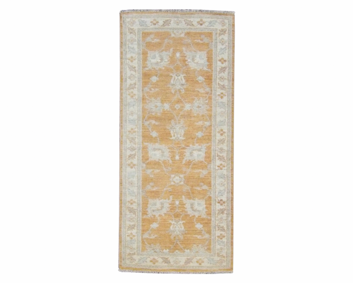 Wash Oushak Chobi hand-knotted wool rug in Beige & Rust, full view