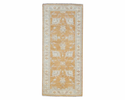 Wash Oushak Chobi hand-knotted wool rug in Beige & Rust, full view
