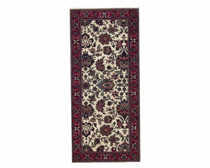 Fine Persian Floral Mashad hand-knotted wool rug in Beige & Red, full view