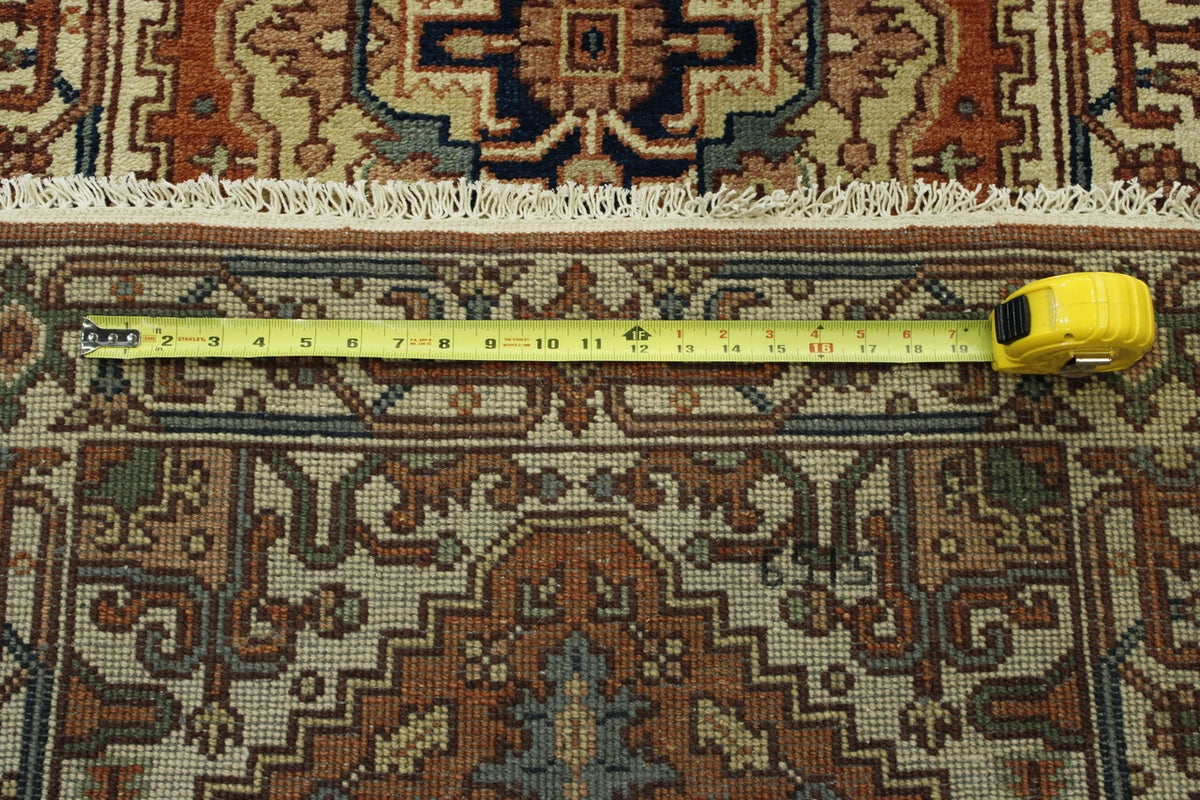 Tribal Indo Heriz hand-knotted wool rug in Beige & Rust, full view