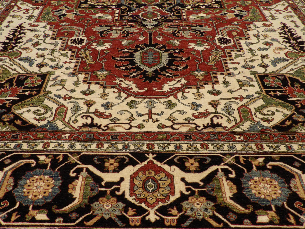 Serapi Tribal hand-knotted wool rug in Black, 12'0" x 17'8", SKU w1146