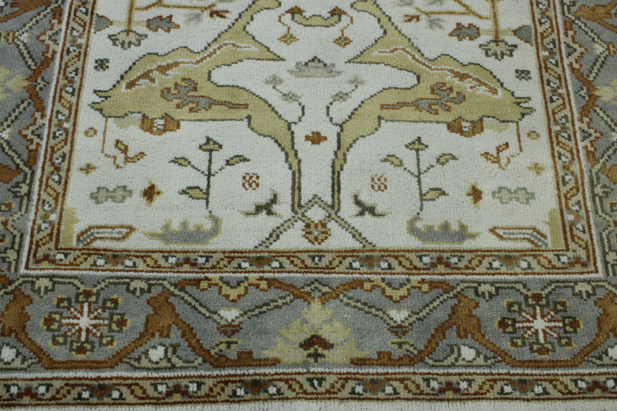 Gray & Beige Oushak Ziegler rug in room setting