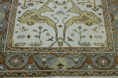 Gray & Beige Oushak Ziegler rug in room setting
