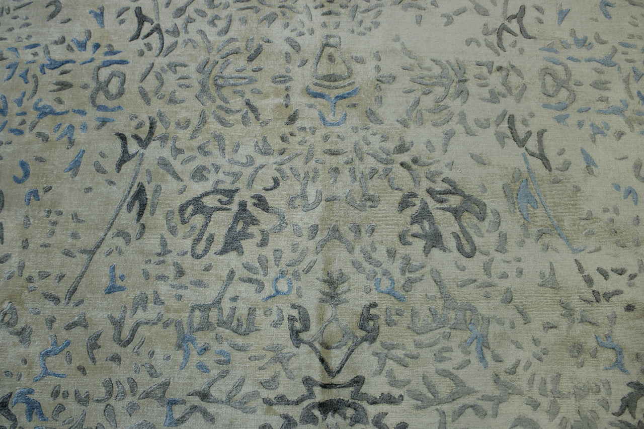 Close-up of wool pile, Blue & Beige rug