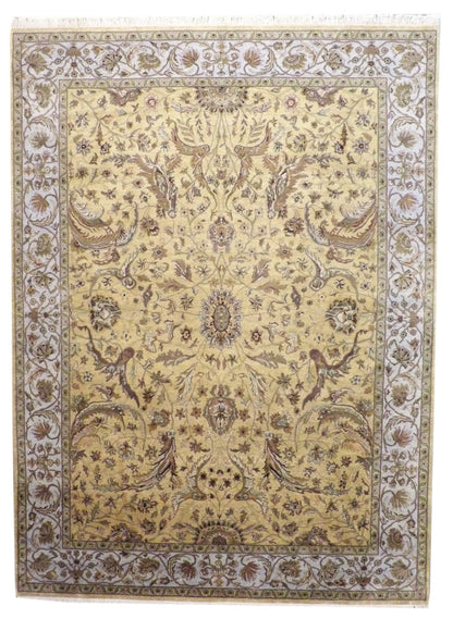 Fine Kashan Tie Dye hand-knotted wool rug in Blue & Gold, full view