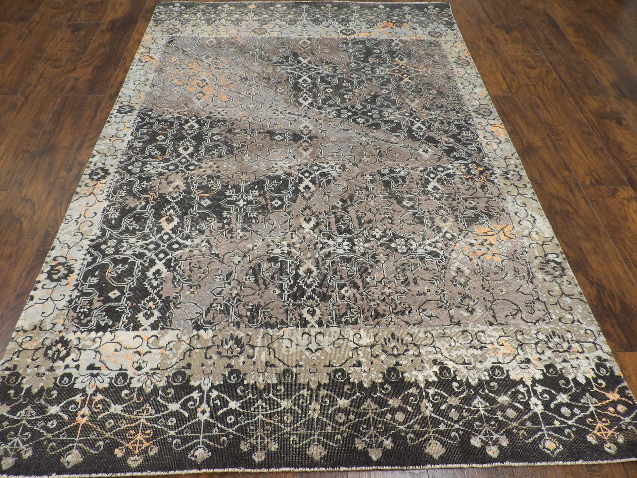 Close-up of oxidized wool-silk texture, black rug