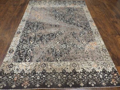 Close-up of oxidized wool-silk texture, black rug