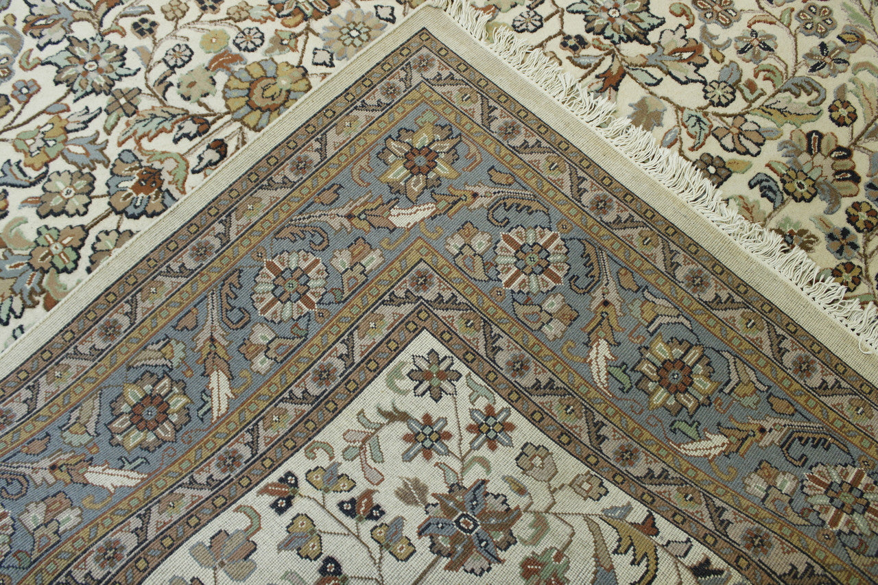 Traditional Herake Design hand-knotted wool rug in Brown & White, full view