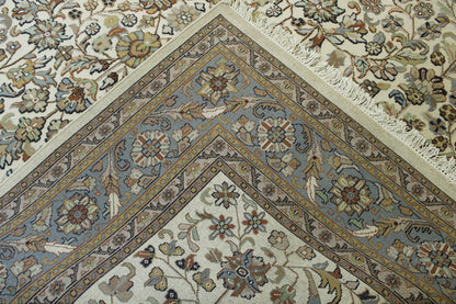 Traditional Herake Design hand-knotted wool rug in Brown & White, full view