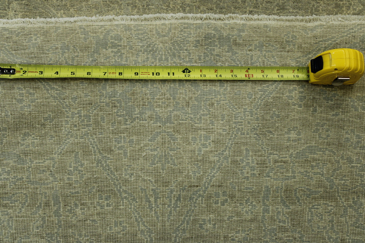 Oushak Bamiyan Chobi hand-knotted wool-silk rug in Blue, Beige & Gray, full view