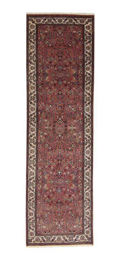 Traditional Fine Herati hand-knotted wool rug in Pink, full view