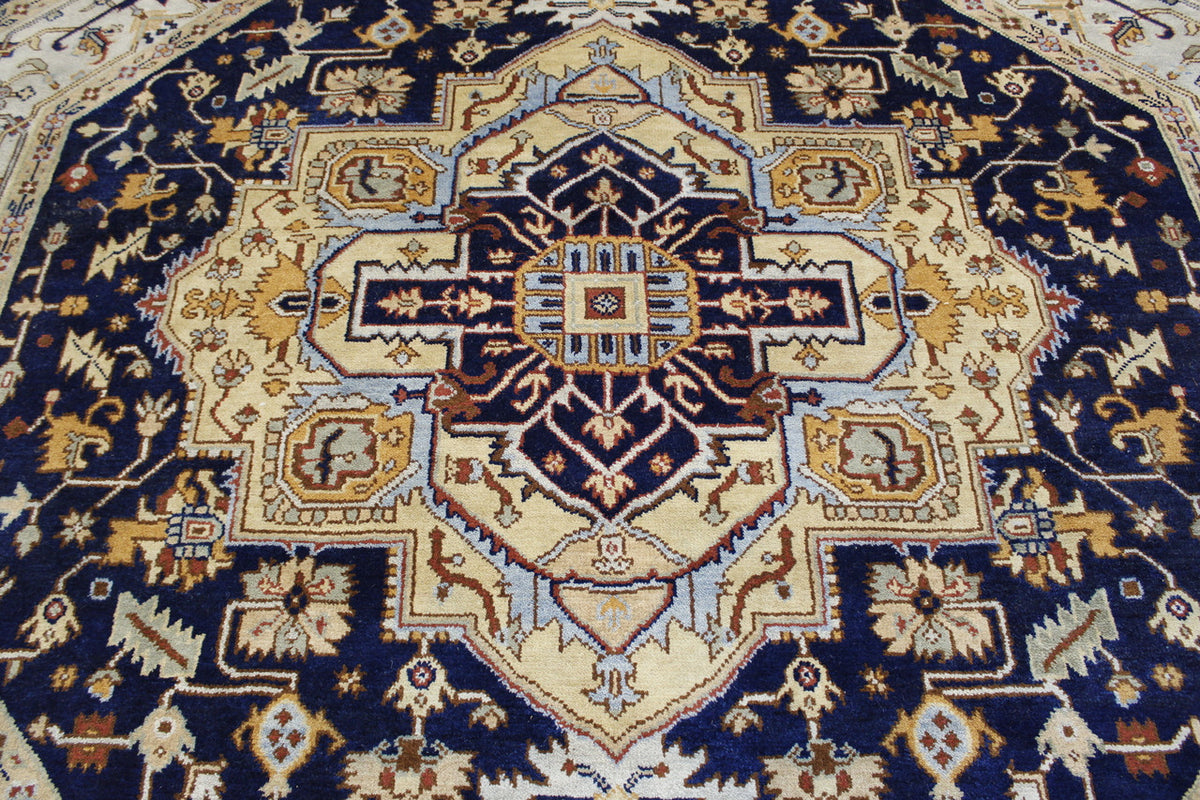 Tribal Indo Heriz rug corner detail