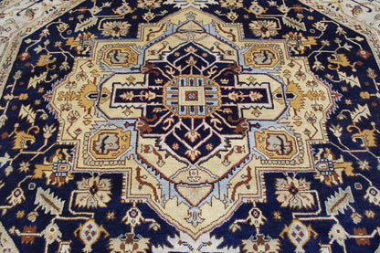 Tribal Indo Heriz rug corner detail