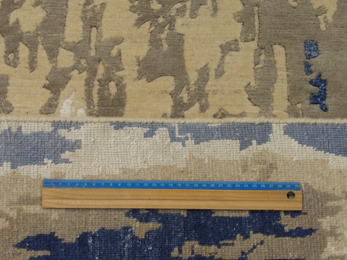 Blue & Beige Modern Abstract Broken Design rug in room setting