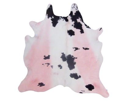 Genuine Brazilian cowhide rug in pink, full view