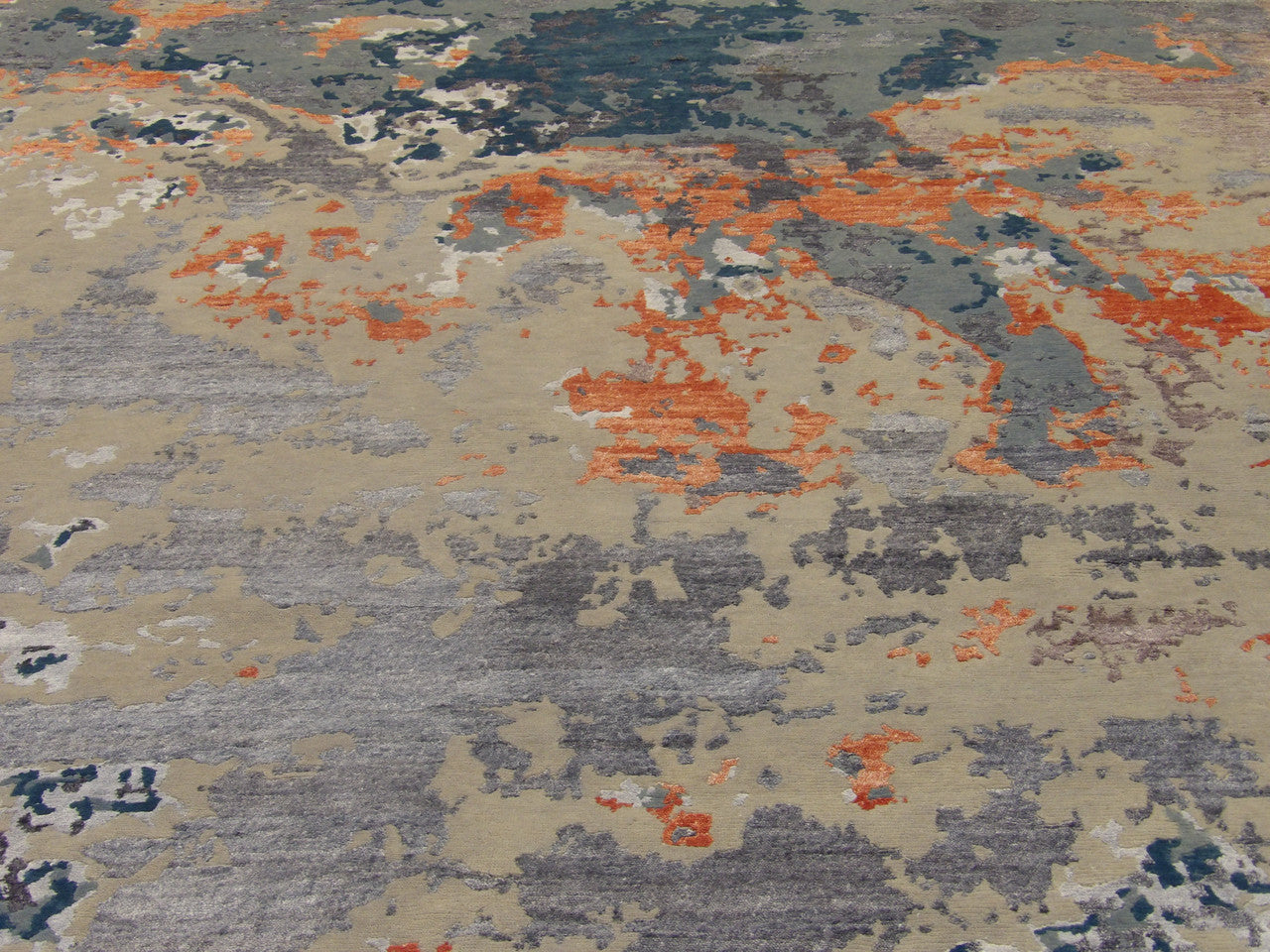 Back of Modern Abstract Ocean Design hand-knotted rug