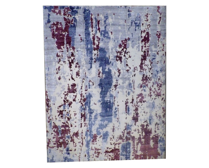 Modern Abstract Carved Hand-Knotted Wool Rug in Blue & White — 12' x 15' Oversized | SKU W800