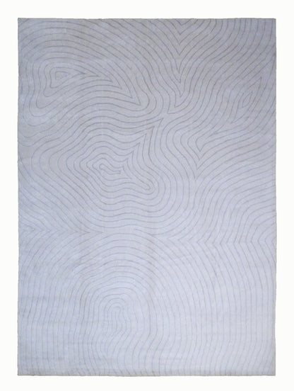Modern Wave Design hand-knotted wool rug in Purple & White, full view