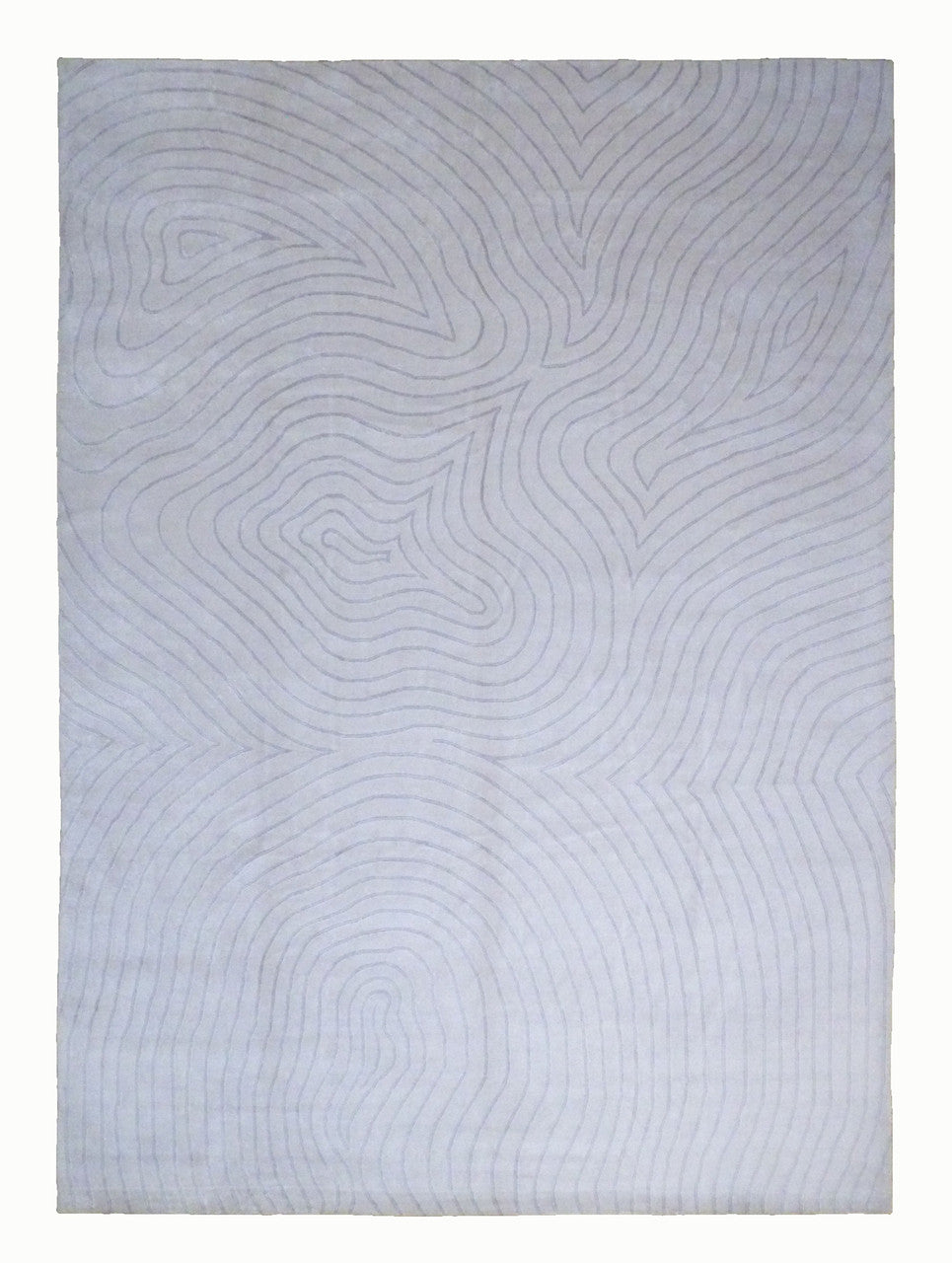 Modern Wave Design hand-knotted wool rug in Purple & White, full view