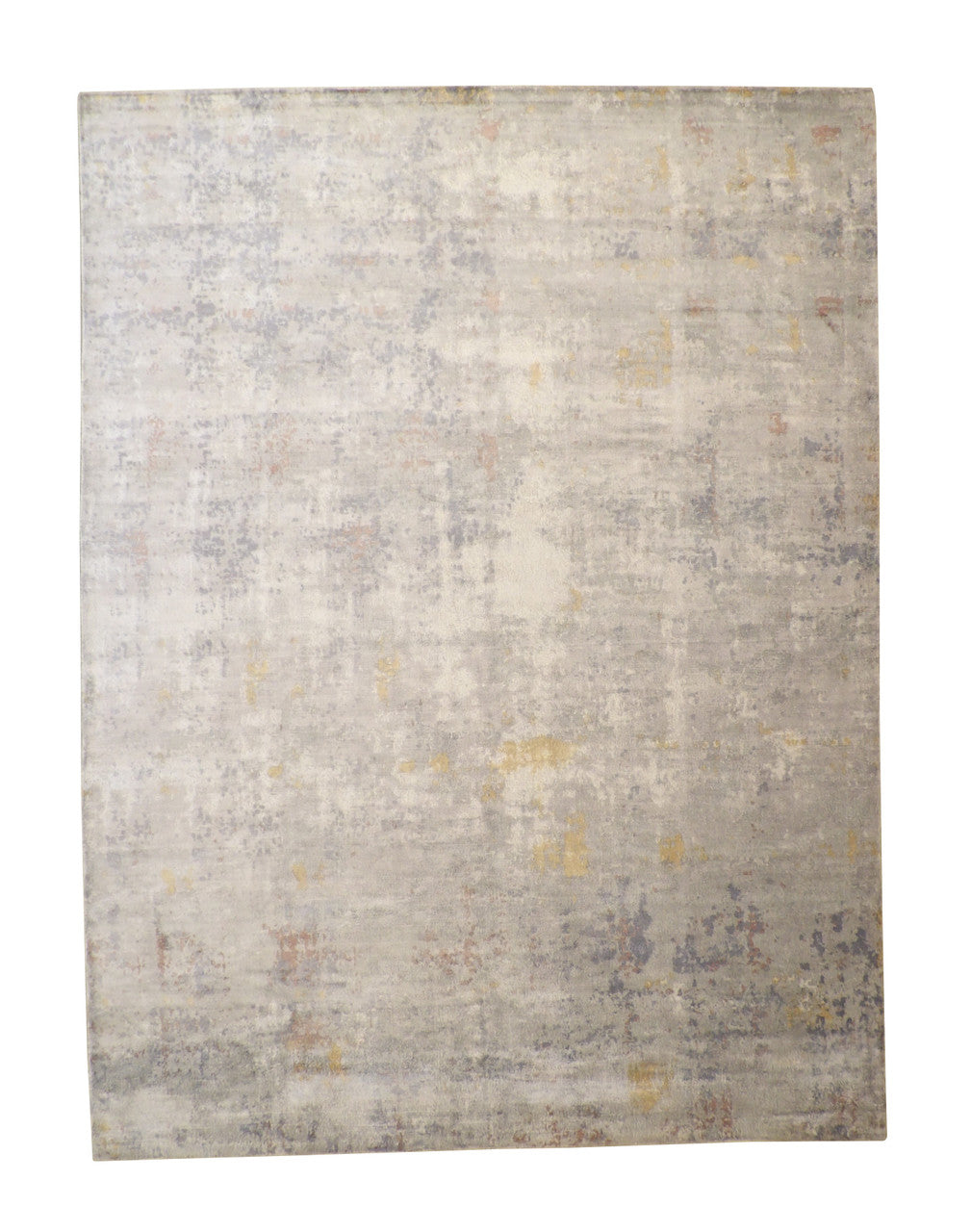 Modern Abstract Distress Design hand-knotted silk rug in Gray & Beige, full view