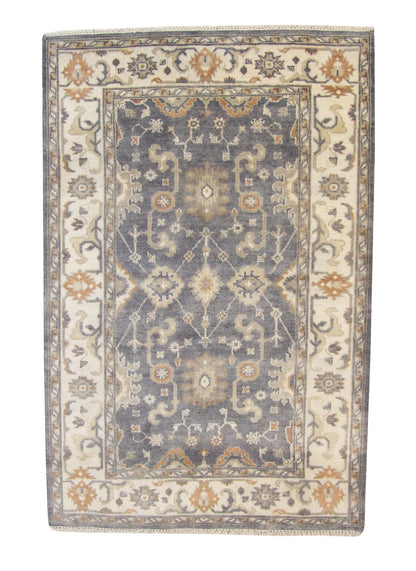 Oushak Ziegler hand-knotted wool rug in Blue & Beige, full view