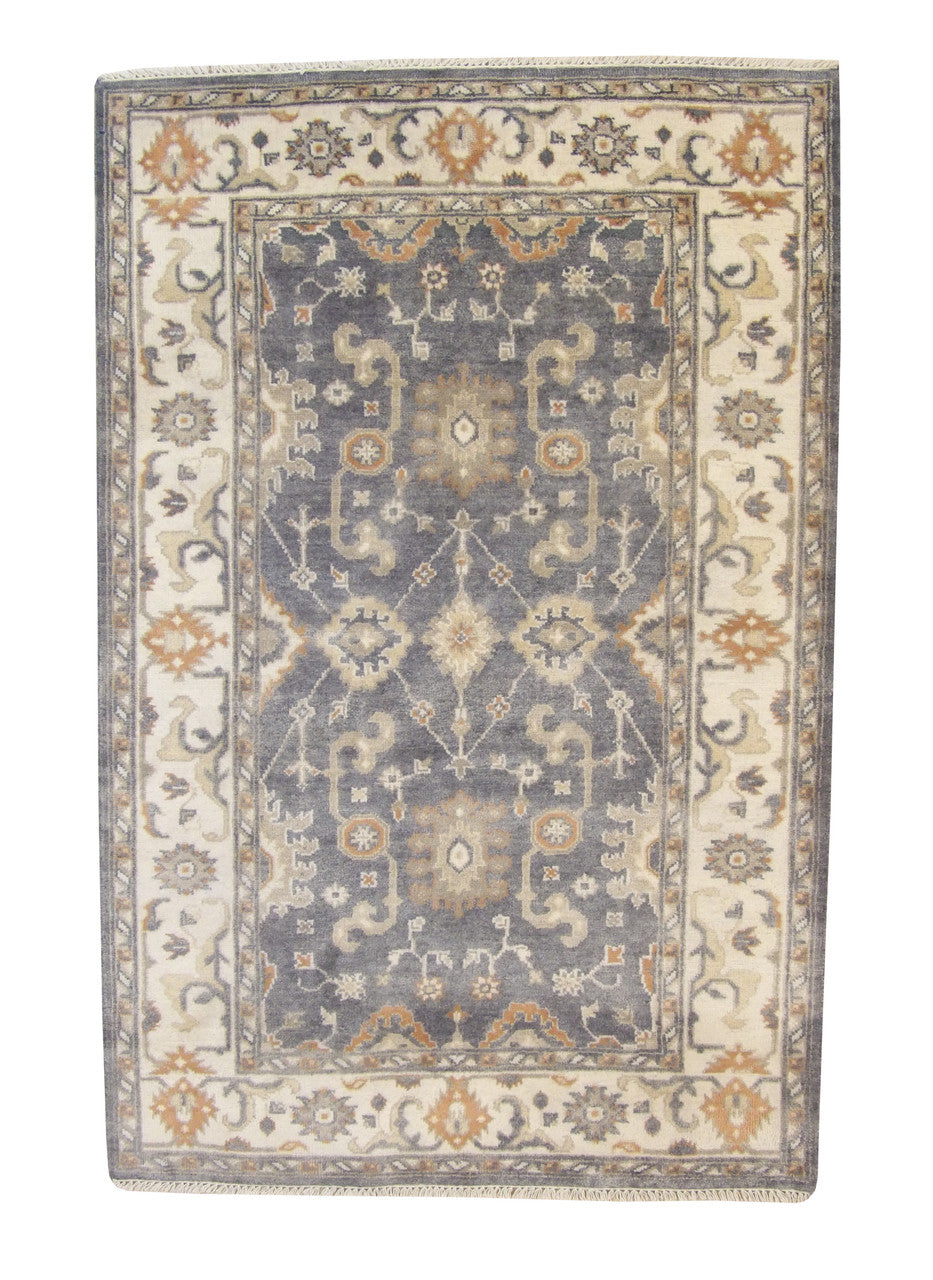 Oushak Ziegler hand-knotted wool rug in Blue & Beige, full view