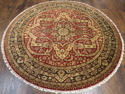 Close-up of fine knotting on Persian Tabriz round rug