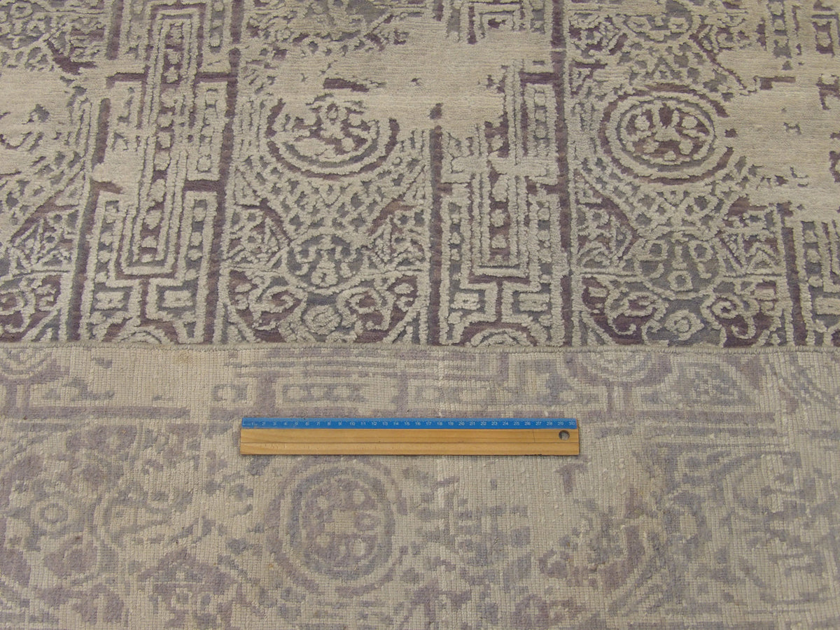 Gray & Purple Ikat Oxidized Carved Silky rug in room setting