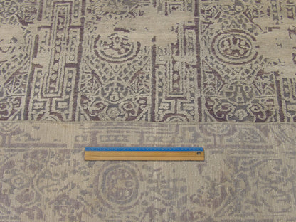 Gray & Purple Ikat Oxidized Carved Silky rug in room setting