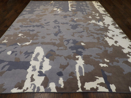 Back of hand-knotted abstract marble rug showing construction