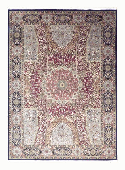 Fine Persian Qum Mood Design hand-knotted wool rug in Black & Red, full view