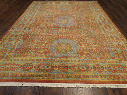 Close-up of wool pile, Rust & Teal rug